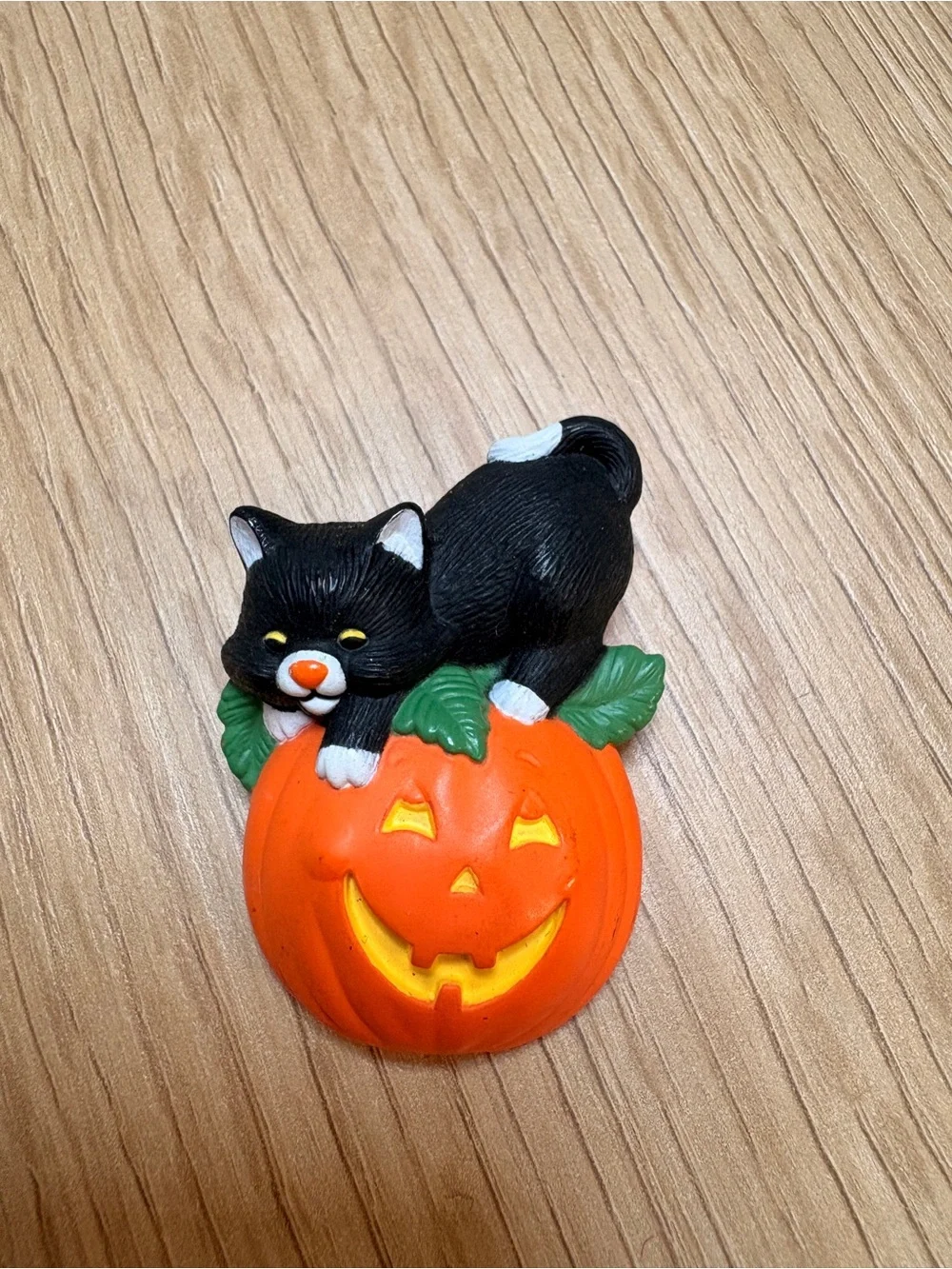 Halloween Black Cat on Pumpkin Pin Brooch - Orange & Black HALLMARK